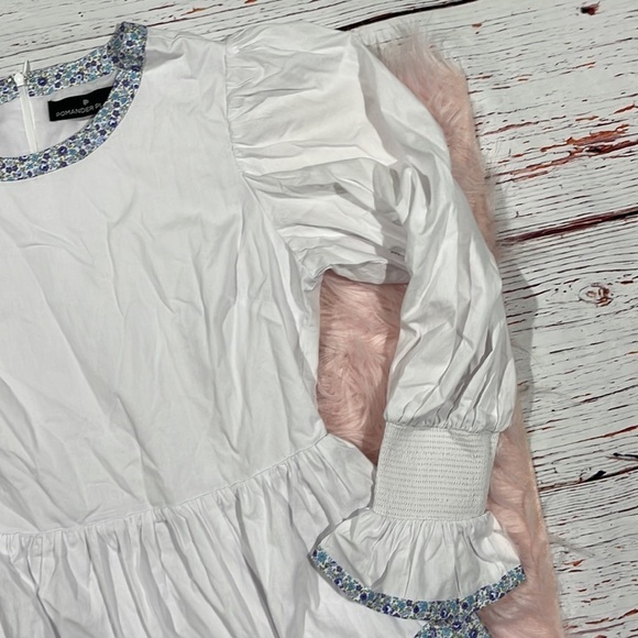 Tuckernuck Pomander Place Floral Tiered Fran Mini Dress White Blue Combo - Picture 6 of 10